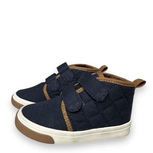 Old Navy Quilted Sneaker Boots High Top Blue Brown Double Strap Boys Size 5 - Picture 1 of 11